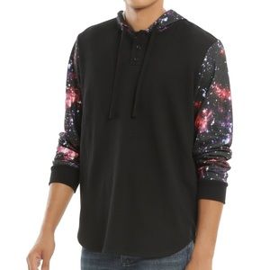Galaxy Print Henley Hoodie Hot Topic